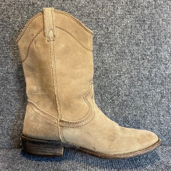 Steve Madden Lasoo Boots Womens 7 Tan Suede Mid Calf Cowgirl Cowboy Western - Picture 2 of 8